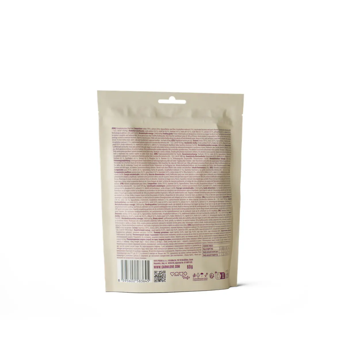 CARNILOVE Freeze Dried, XS-XL, Curcan si Somon, punguta recompense fara cereale caini, 60g - Image 4