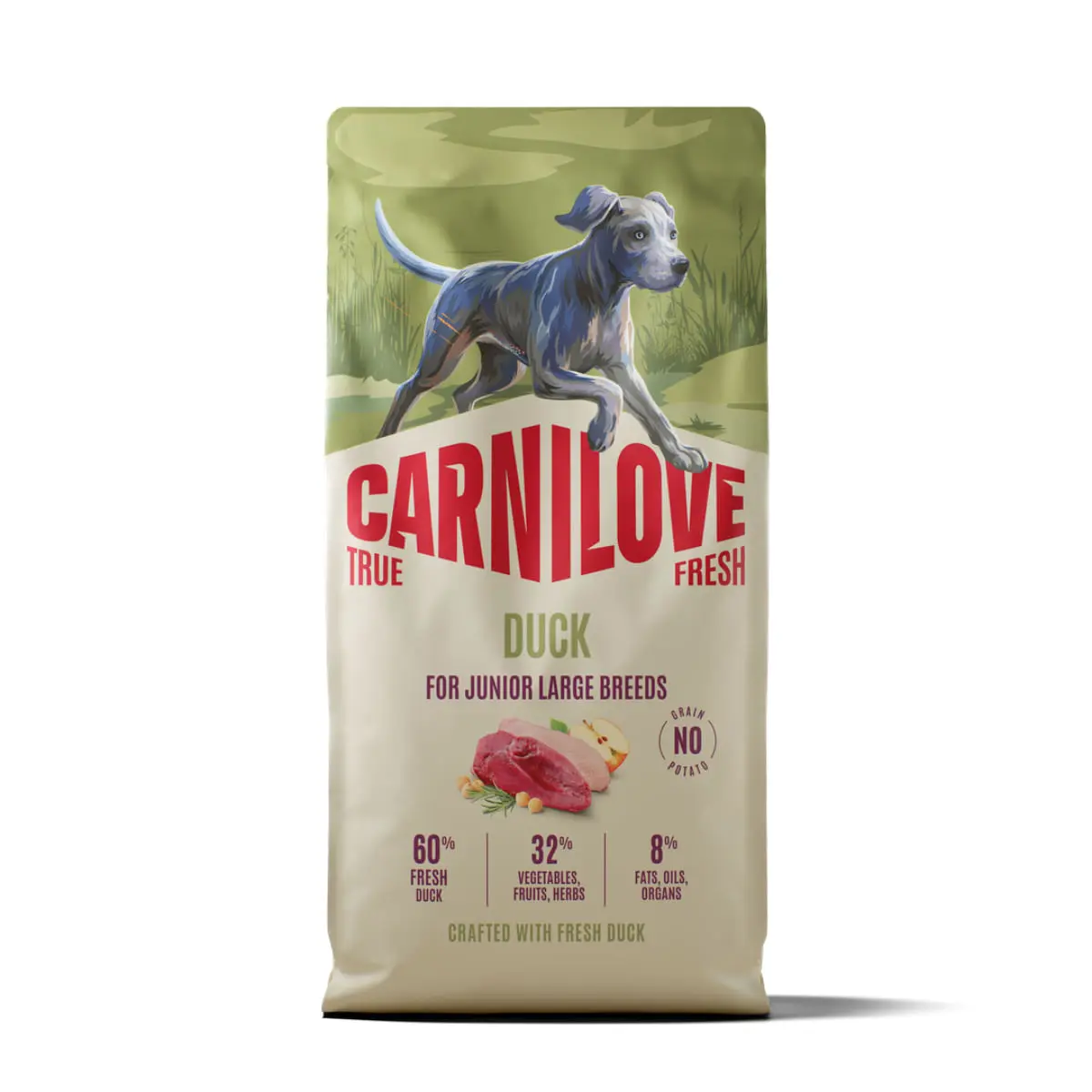 CARNILOVE True Fresh Junior Large Breeds, L-XL, Rata, hrana uscata fara cereale caini junior, 12kg