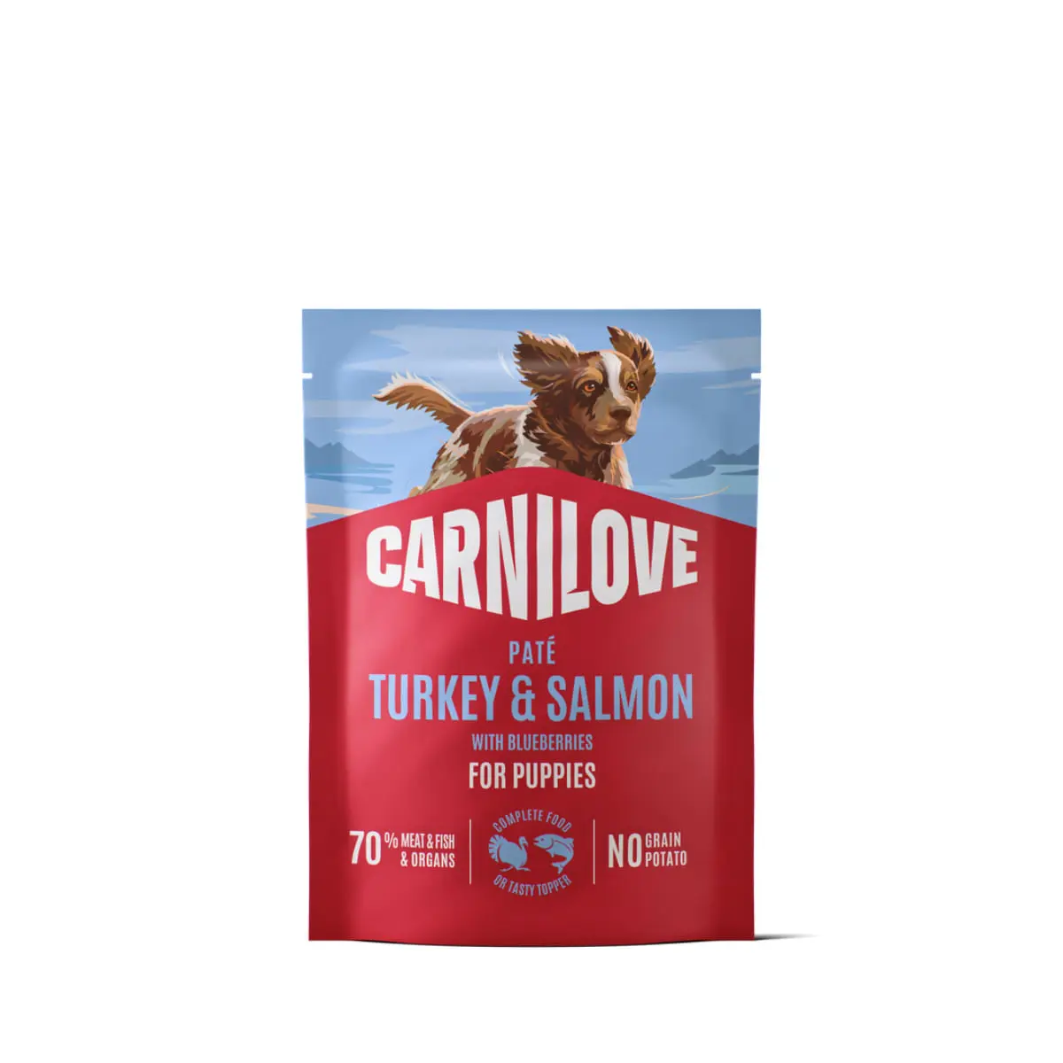 CARNILOVE Puppies, XS-XL, Curcan si Somon, plic hrana umeda fara cereale caini junior, (pate), 300g