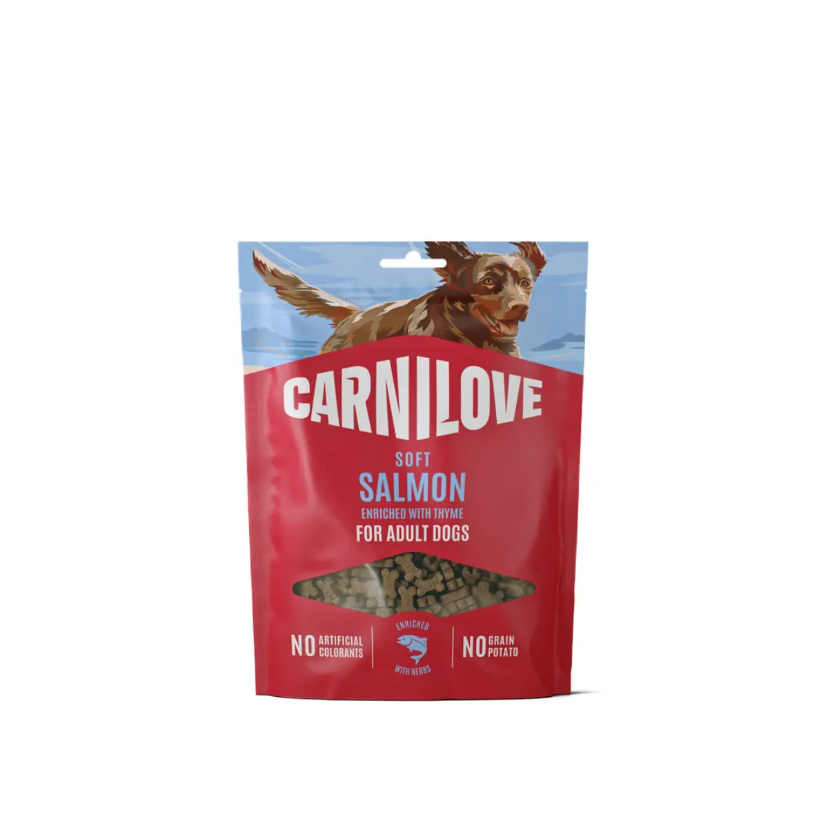 CARNILOVE Soft, XS-XL, Somon, punguta recompense fara cereale caini, 200g