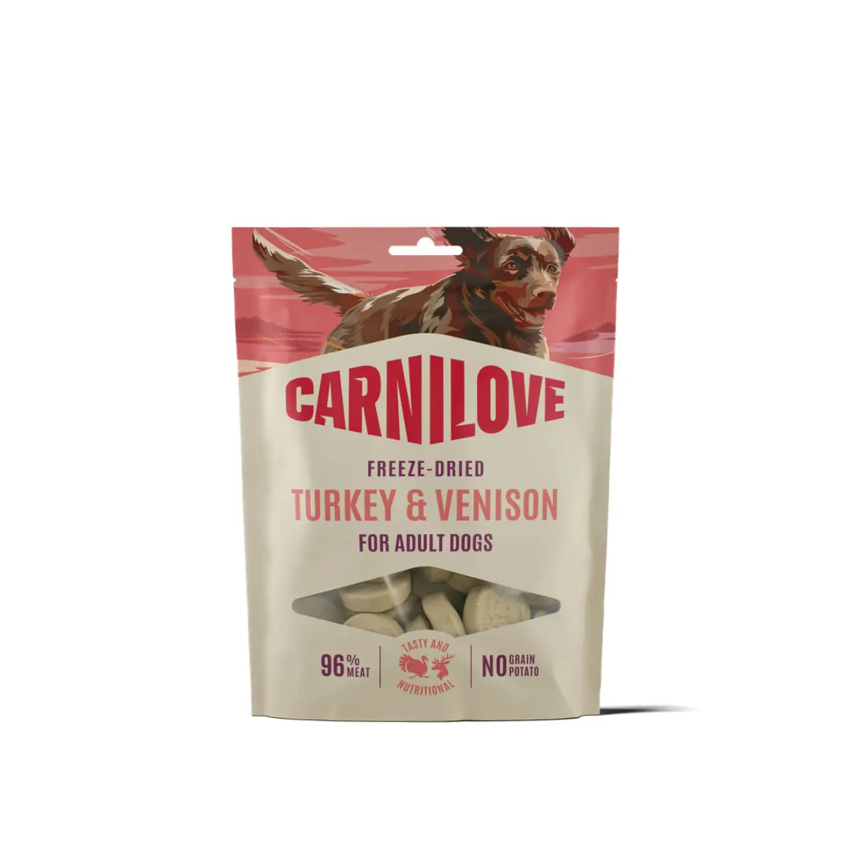 CARNILOVE Freeze Dried, XS-XL, Curcan si Vanat, punguta recompense fara cereale caini, 60g
