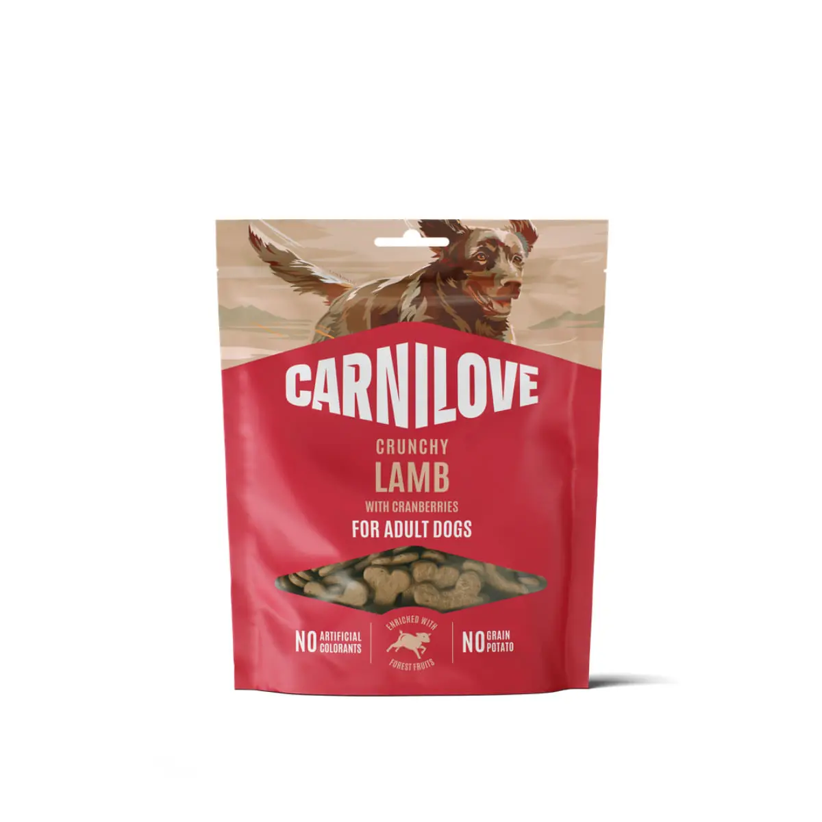 CARNILOVE Crunchy, XS-XL, Miel si Afine, punguta recompense fara cereale caini, 200g