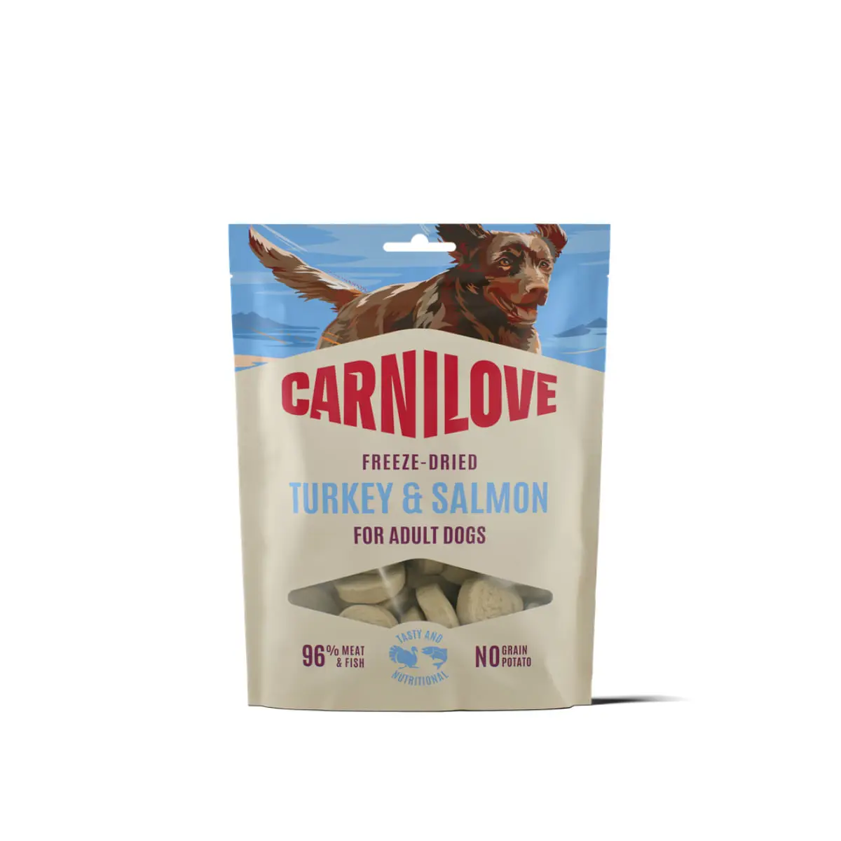 CARNILOVE Freeze Dried, XS-XL, Curcan si Somon, punguta recompense fara cereale caini, 60g - Image 2