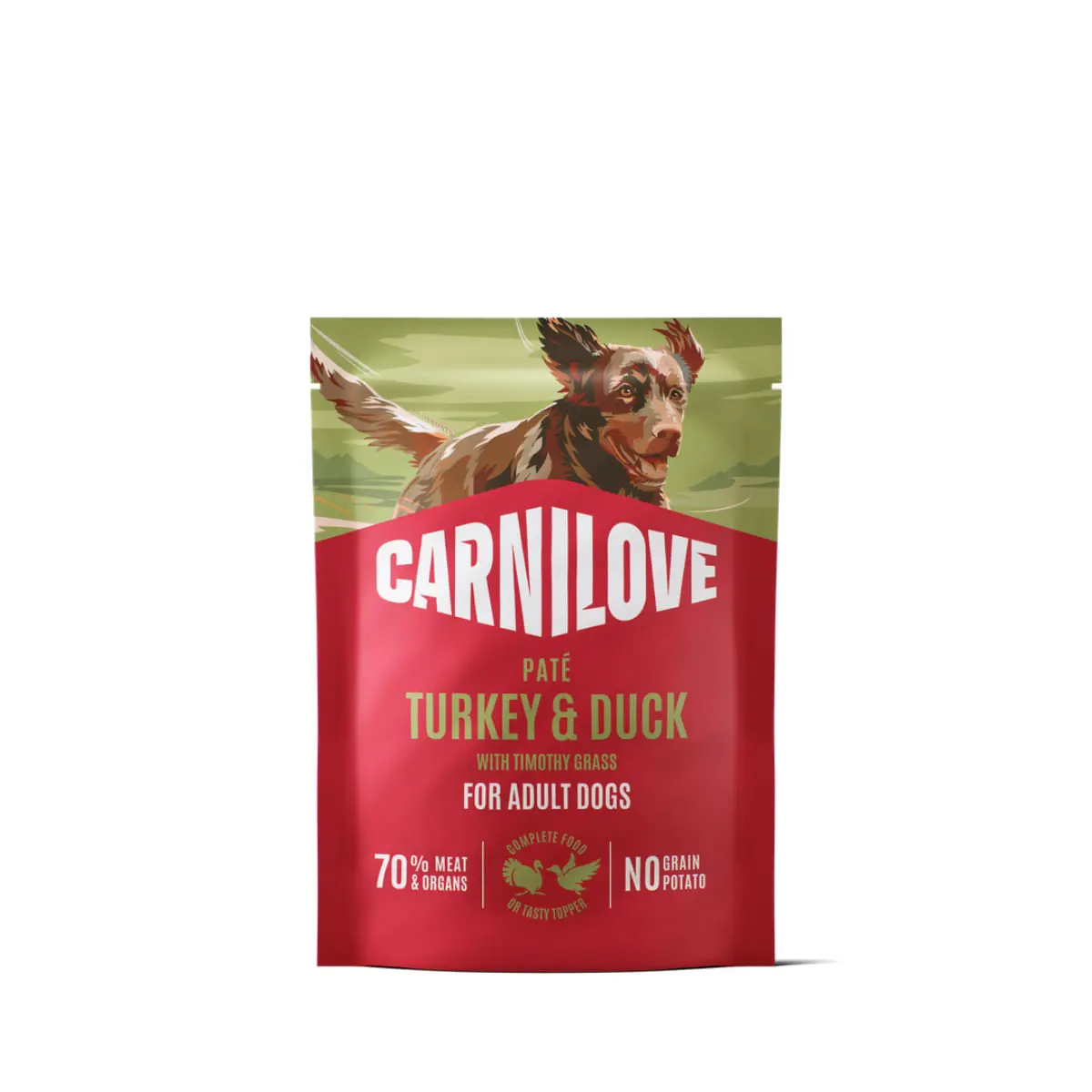 CARNILOVE, XS-XL, Curcan si Rata, plic hrana umeda fara cereale caini, (pate), bax, 300g x 12buc