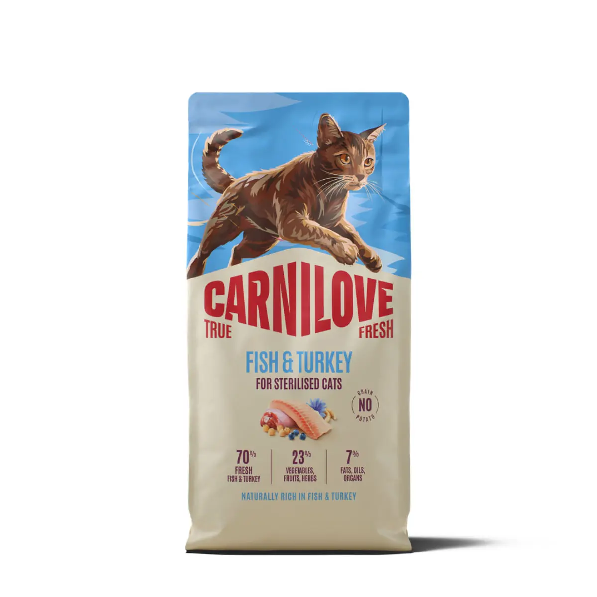 CARNILOVE True Fresh Sterilised, Peste si Curcan, hrana uscata fara cereale pisici sterilizate, 6kg