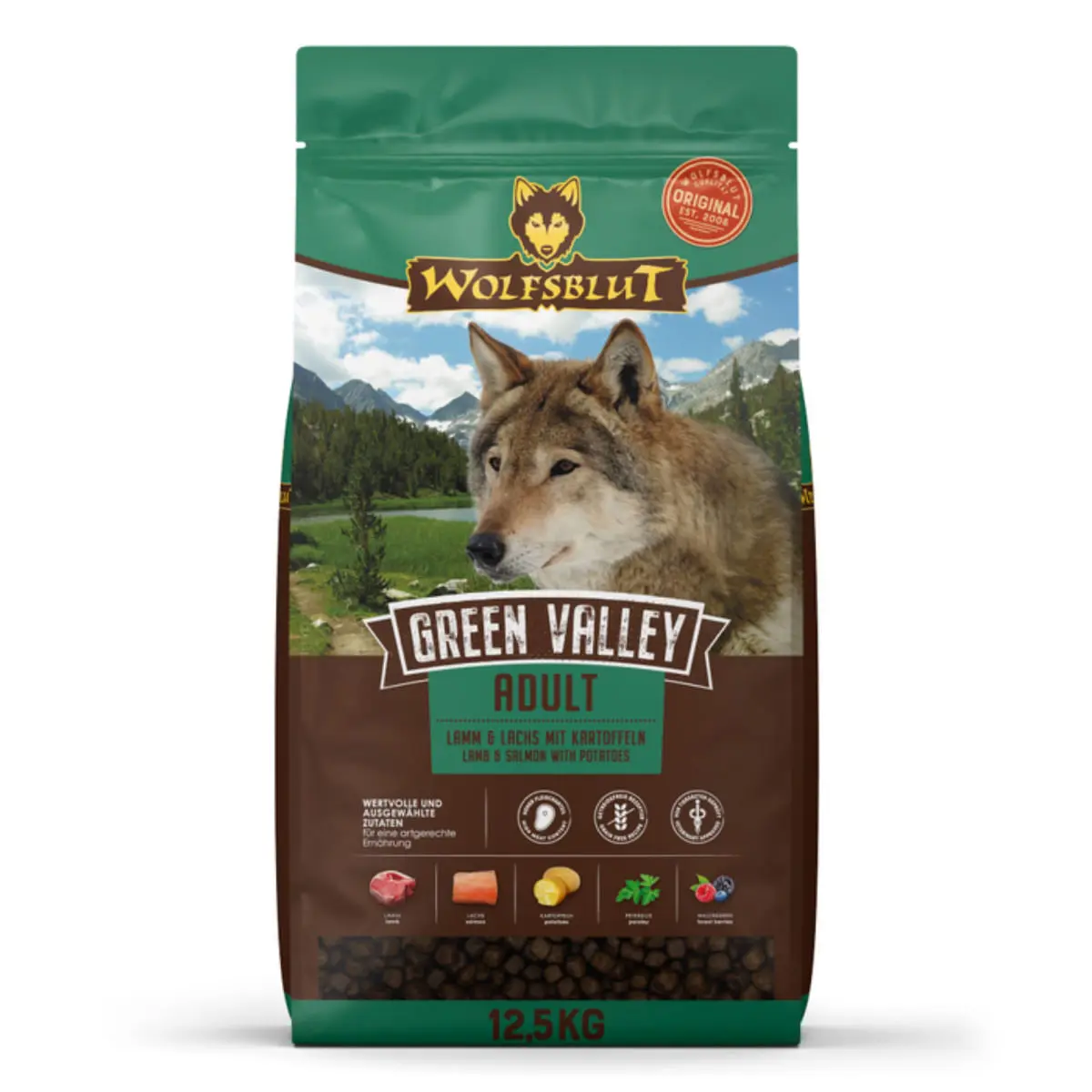 WOLFSBLUT Green Valley, XS-XL, Miel, hrana uscata fara cereale caini, 12.5kg