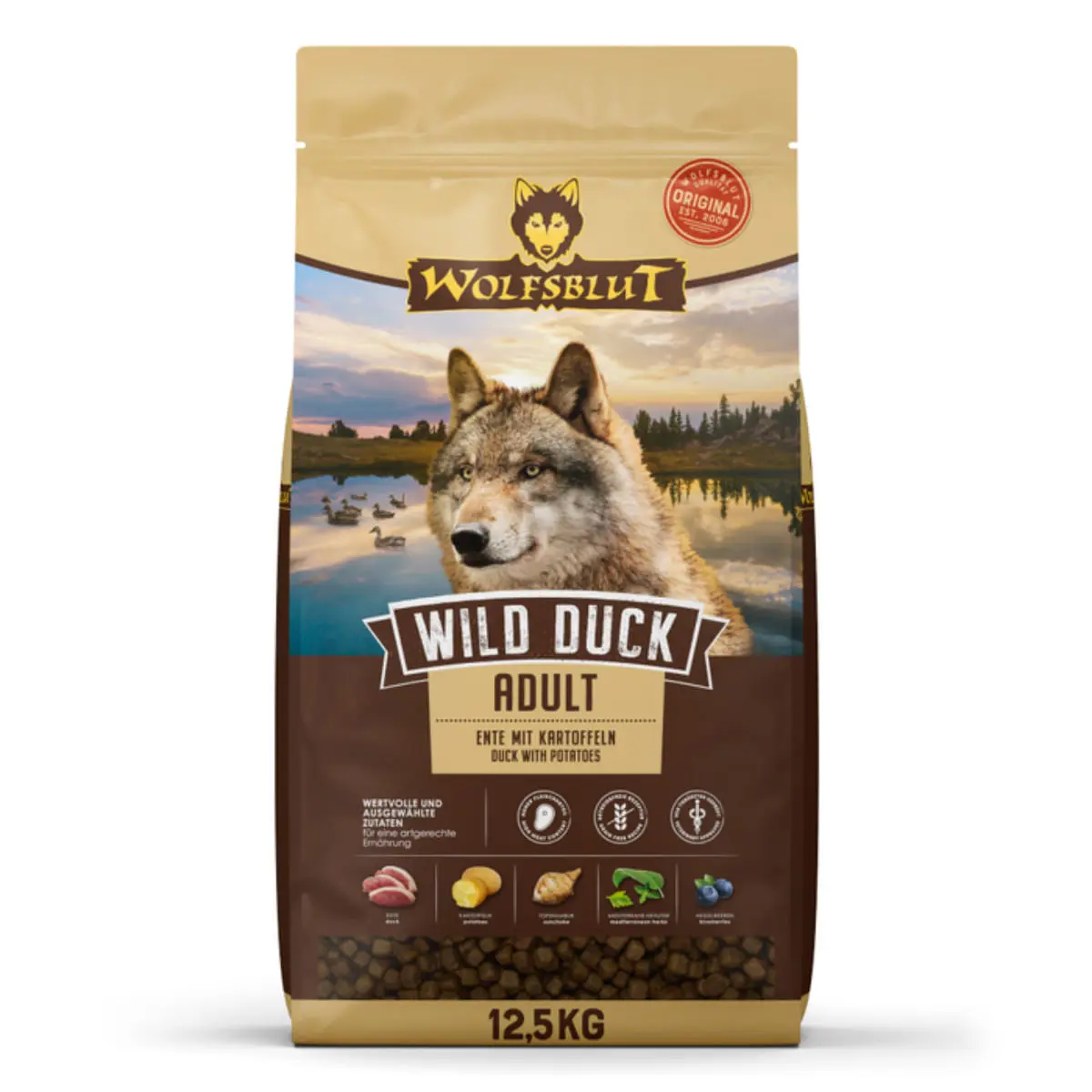 WOLFSBLUT Wild Duck Adult, XS-XL, Rata, hrana uscata fara cereale caini, 12.5kg