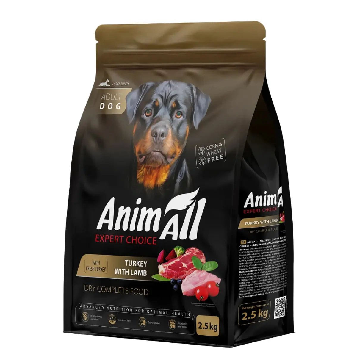 ANIMALL Large Breed, L-XL, Curcan si Miel, hrana uscata caini, 2.5kg