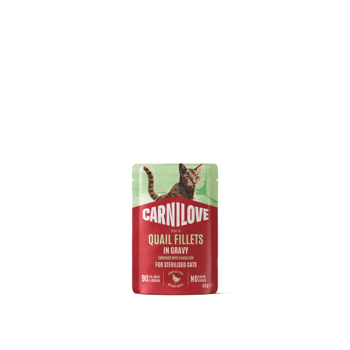 CARNILOVE Sterilised, Prepelita, plic hrana umeda fara cereale pisici sterilizate, (in sos), 85g - Image 2